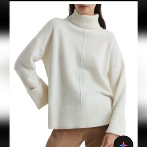REISS Sarah Wool-Cashmere Roll Neck Turtleneck Jumper Sweater Ivory Size Md